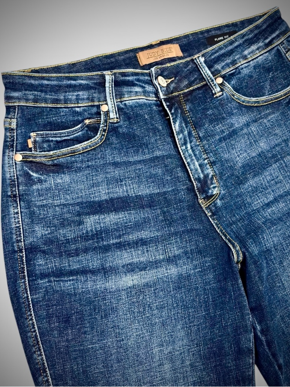 JUDY BLUE Los Angeles Flare Fit High Rise Dark Wash Stretch Jeans 14W Plus Retro - Picture 6 of 16